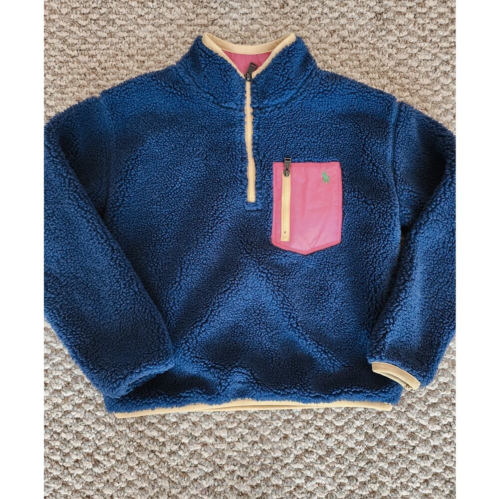Polo Ralph Lauren Girl's M Multicolor High Pile Fluffy Fleece 1/4 Zip Pullover